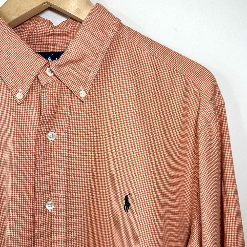 Vintage Ralph Lauren Shirt XL Orange Plaid Green Pony Classic Fit Hong Kong